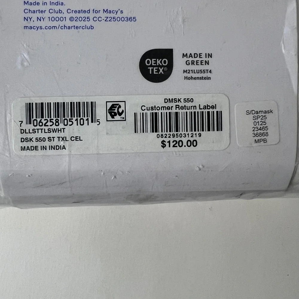 Charter Club‎ Damask Collection Twin Extra Long Sheet Set 550TC Cotton NIP
